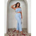 SHEIN SXY Женский многослойный комплект из двух предметов с рюшами и подолом, голубые SHEIN SXY Женский многослойный комплект из двух предметов с рюшами и подолом, голубые