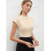 SHEIN BIZwear Женская однотонная футболка с короткими рукавами и воротником-стойкой, абрикос