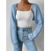 SHEIN EZwear Однотонный базовый укороченный кардиган с открытой передней частью, пыльный синий SHEIN EZwear Однотонный базовый укороченный кардиган с открытой передней частью, пыльный синий