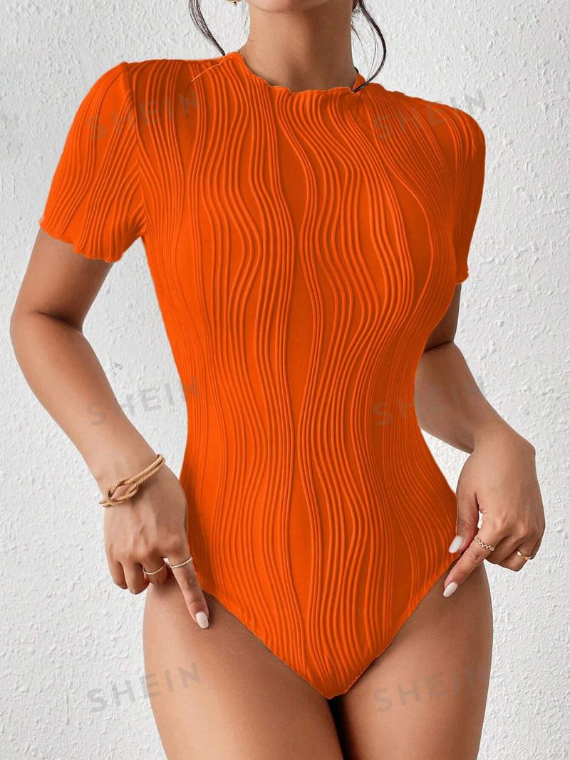 SHEIN Трикотажное боди из однотонной ребристой ткани Frenchy, апельсин SHEIN Трикотажное боди из однотонной ребристой ткани Frenchy, апельсин