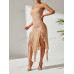 SHEIN PETITE Летнее розовое платье-труба с разрезом до бедра и рюшами, хаки