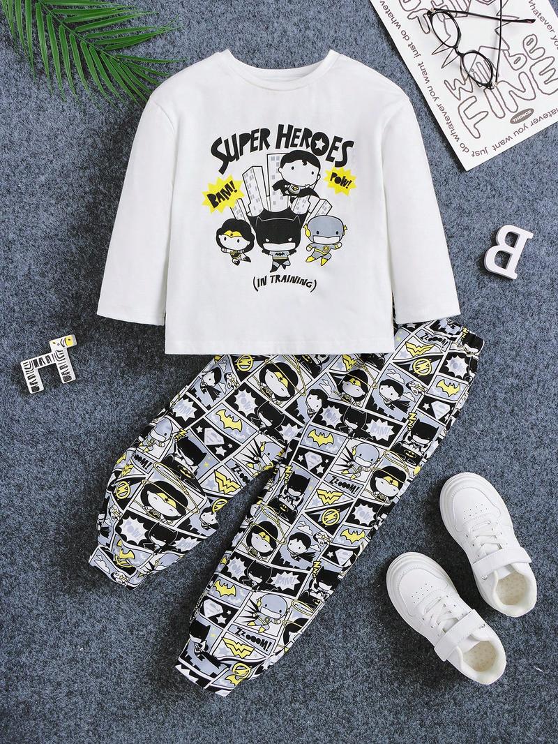 SHEIN Футболка и спортивные штаны с рисунком для молодых мальчиков с буквами и рисунками, многоцветный