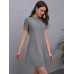 SHEIN LUNE Трикотажное однотонное повседневное платье с круглым вырезом и короткими рукавами, светло-серый
