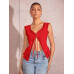 SHEIN BAE однотонная майка с кружевной отделкой и завязкой спереди для свиданий и повседневной носки, красный SHEIN BAE однотонная майка с кружевной отделкой и завязкой спереди для свиданий и повседневной носки, красный