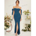 SHEIN Belle Женское платье для подружки невесты на одно плечо с пышными рукавами и узлом, бирюзовый синий