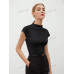 SHEIN BIZwear Женская однотонная футболка с короткими рукавами и воротником-стойкой, черный