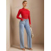 SHEIN BAE Прозрачная приталенная футболка с открытыми плечами и сборками вверх, красный