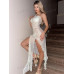 SHEIN Жаккардовое платье с асимметричным подолом и цветочным принтом, белый