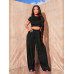 SHEIN SXY Женская укороченная футболка однотонного цвета и широкие плиссированные брюки 2 шт./компл., черный