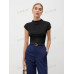 SHEIN BIZwear Женская однотонная футболка с короткими рукавами и воротником-стойкой, черный