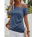 SHEIN Clasi Асимметричная футболка с воротником и пуговицами, пыльный синий SHEIN Clasi Асимметричная футболка с воротником и пуговицами, пыльный синий