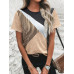 SHEIN Clasi Полосатая футболка с короткими рукавами и круглым вырезом с цветными блоками, абрикос SHEIN Clasi Полосатая футболка с короткими рукавами и круглым вырезом с цветными блоками, абрикос