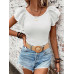 SHEIN Clasi Женская однотонная футболка с короткими рукавами и круглым вырезом с рюшами, белый
