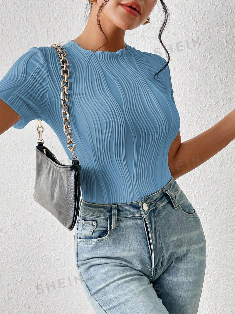 SHEIN Трикотажное боди из однотонной ребристой ткани Frenchy, синий