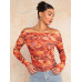 SHEIN BAE Однотонная приталенная футболка с открытыми плечами и складками, абрикос