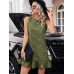 SHEIN LUNE Женское прямое платье с цветочным принтом и рюшами по краю, армейский зеленый