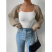 SHEIN EZwear Однотонный базовый укороченный кардиган с открытой передней частью, коричневый SHEIN EZwear Однотонный базовый укороченный кардиган с открытой передней частью, коричневый
