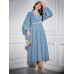 SHEIN Modely Женское платье прямого кроя с рукавами-фонариками и бисером, синий SHEIN Modely Женское платье прямого кроя с рукавами-фонариками и бисером, синий