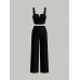 SHEIN MOD: женская однотонная майка на бретельках и узкие брюки, черный SHEIN MOD: женская однотонная майка на бретельках и узкие брюки, черный