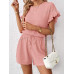 SHEIN Essnce Женский однотонный комплект из топа и шорт с круглым вырезом и рукавами «летучая мышь», коралловый розовый