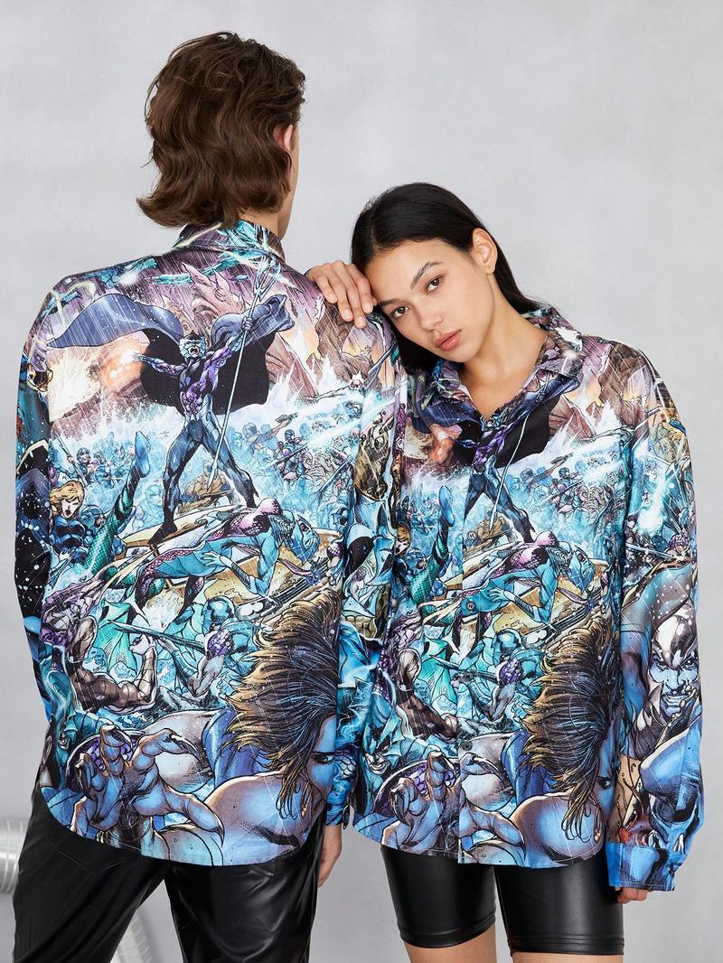 ЛИГА СПРАВЕДЛИВОСТИ X SHEIN 1шт. Рубашка с мультяшным рисунком, многоцветный