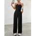 SHEIN EZwear Женский однотонный комплект из топа и брюк без бретелек с однобортной застежкой, черный
