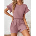 SHEIN Essnce Женский однотонный комплект из топа и шорт с круглым вырезом и рукавами «летучая мышь», пыльный розовый
