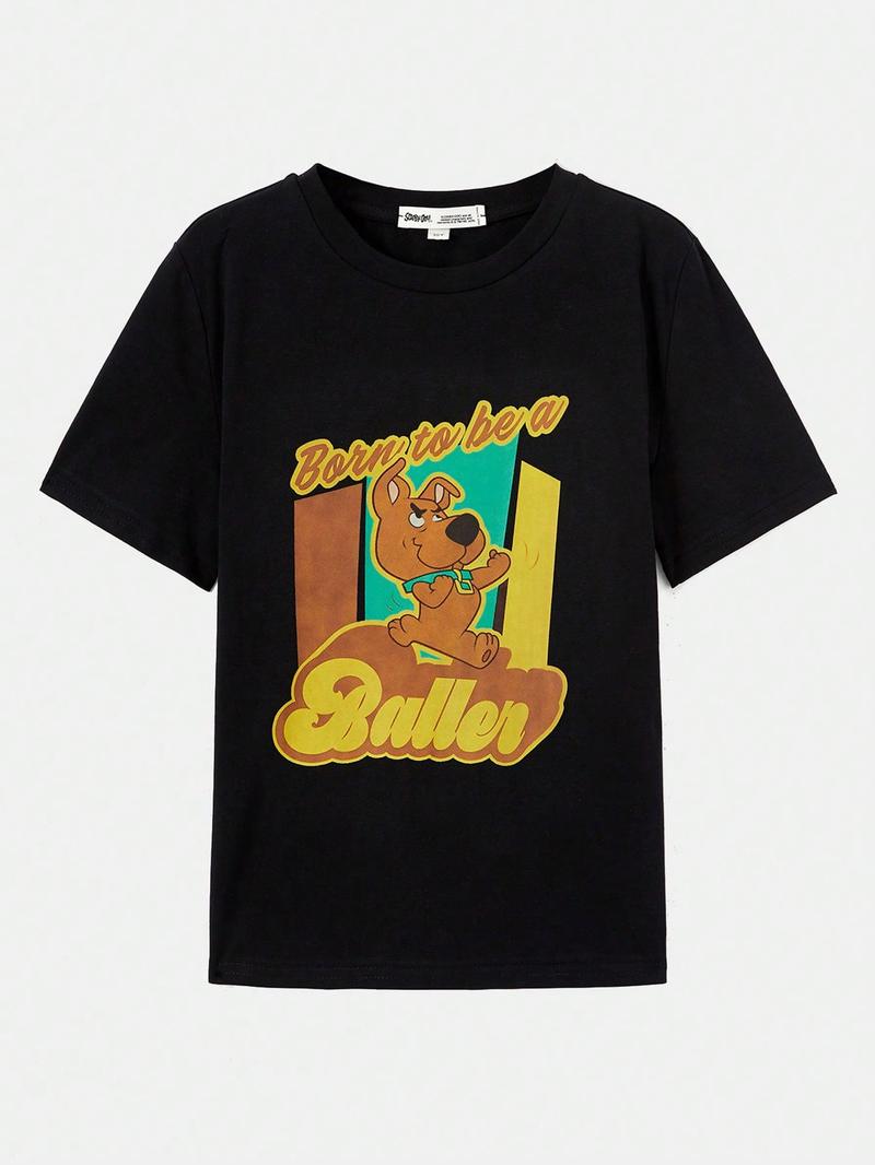 Футболка для мальчиков SHEIN с рисунком и буквами, черный