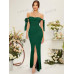 SHEIN Belle Женское платье для подружки невесты на одно плечо с пышными рукавами и узлом, темно-зеленый
