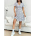 SHEIN EZwear Женское платье с глубоким v-образным вырезом и короткими рукавами с принтом, синий