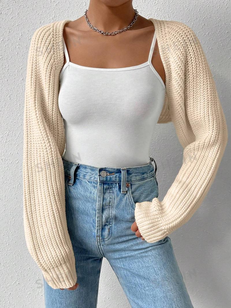 SHEIN EZwear Однотонный базовый укороченный кардиган с открытой передней частью, абрикос SHEIN EZwear Однотонный базовый укороченный кардиган с открытой передней частью, абрикос