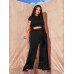 SHEIN SXY Женская укороченная футболка однотонного цвета и широкие плиссированные брюки 2 шт./компл., черный