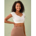 SHEIN BASICS Женская однотонная короткая укороченная футболка с вырезом, белый SHEIN BASICS Женская однотонная короткая укороченная футболка с вырезом, белый