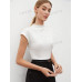 SHEIN BIZwear Женская однотонная футболка с короткими рукавами и воротником-стойкой, белый