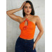 SHEIN BAE весенние наряды оранжевый праздничный трехмерный цветочный комод с полой лямкой на шее плиссированный плотный эластичный женский жилет топ, апельсин