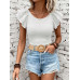 SHEIN Clasi Женская однотонная футболка с короткими рукавами и круглым вырезом с рюшами, белый