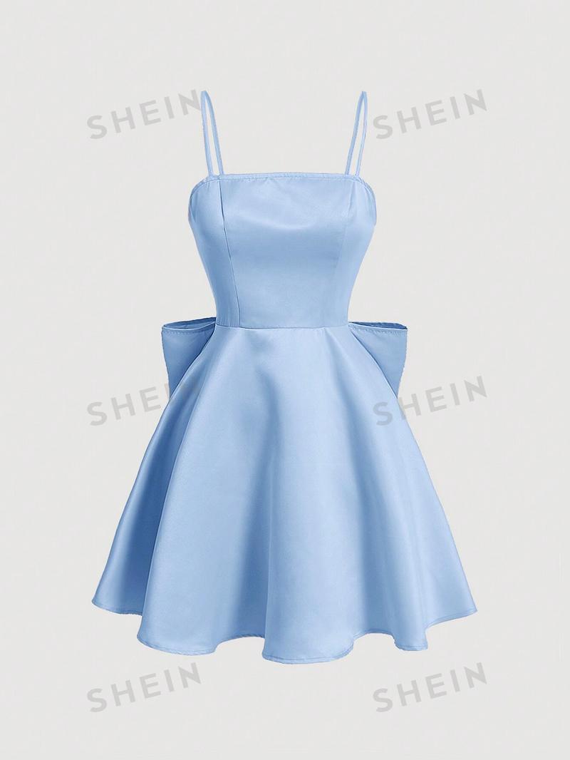 SHEIN MOD женское однотонное платье на бретельках с бабочкой и декором, синий