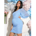 SHEIN Элегантное плиссированное облегающее платье на одно плечо для беременных для вечеринки, синий