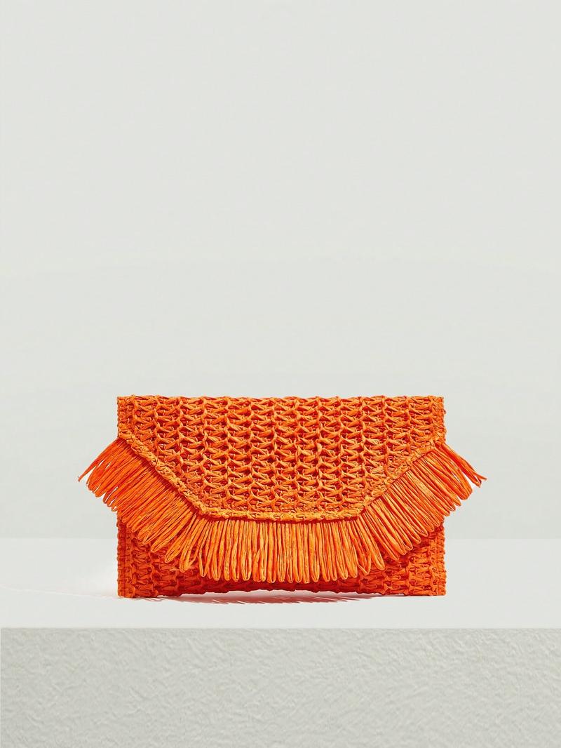 Соломенный клатч SHEIN VCAY для лета, апельсин