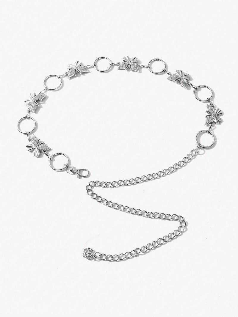 SHEIN ICON Серебряная поясная цепочка со стразами в форме бабочки, серебро