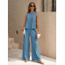 SHEIN LUNE Женский однотонный повседневный комплект из двух предметов свободного кроя, пыльный синий