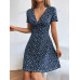 SHEIN EZwear Женское платье с глубоким v-образным вырезом и короткими рукавами с принтом, синий