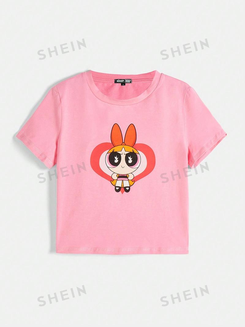 Футболка с мультяшным рисунком SHEIN, розовый