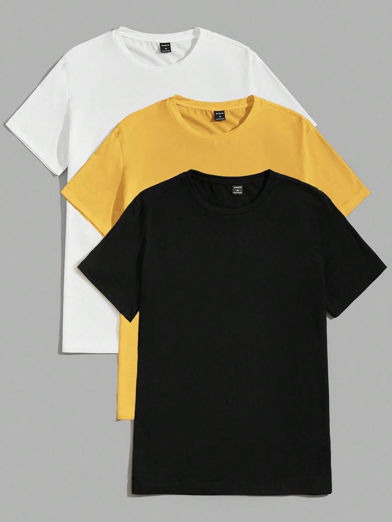 SHEIN Мужская однотонная домашняя одежда с круглым вырезом и короткими рукавами, желтый