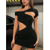 SHEIN ICON женское облегающее платье Y2k черного цвета с открытыми плечами для свидания и вечера, черный