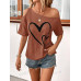 SHEIN Clasi Женская футболка с принтом Love Heart и нерегулярными плечами, раст браун SHEIN Clasi Женская футболка с принтом Love Heart и нерегулярными плечами, раст браун