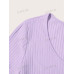 SHEIN Essnce однотонная повседневная трикотажная футболка в рубчик с короткими рукавами, сиреневый фиолетовый
