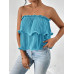 SHEIN Essnce женский однотонный плиссированный топ без бретелек, бирюзовый синий