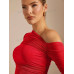 SHEIN BAE Прозрачная приталенная футболка с открытыми плечами и сборками вверх, красный