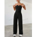 SHEIN EZwear Женский однотонный комплект из топа и брюк без бретелек с однобортной застежкой, черный